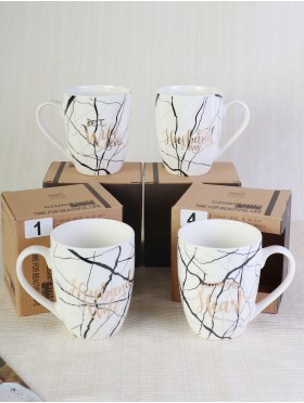 Husband Wife Marble Patterned Mug Set (4ps) With Gift Box 350ml (12oz)